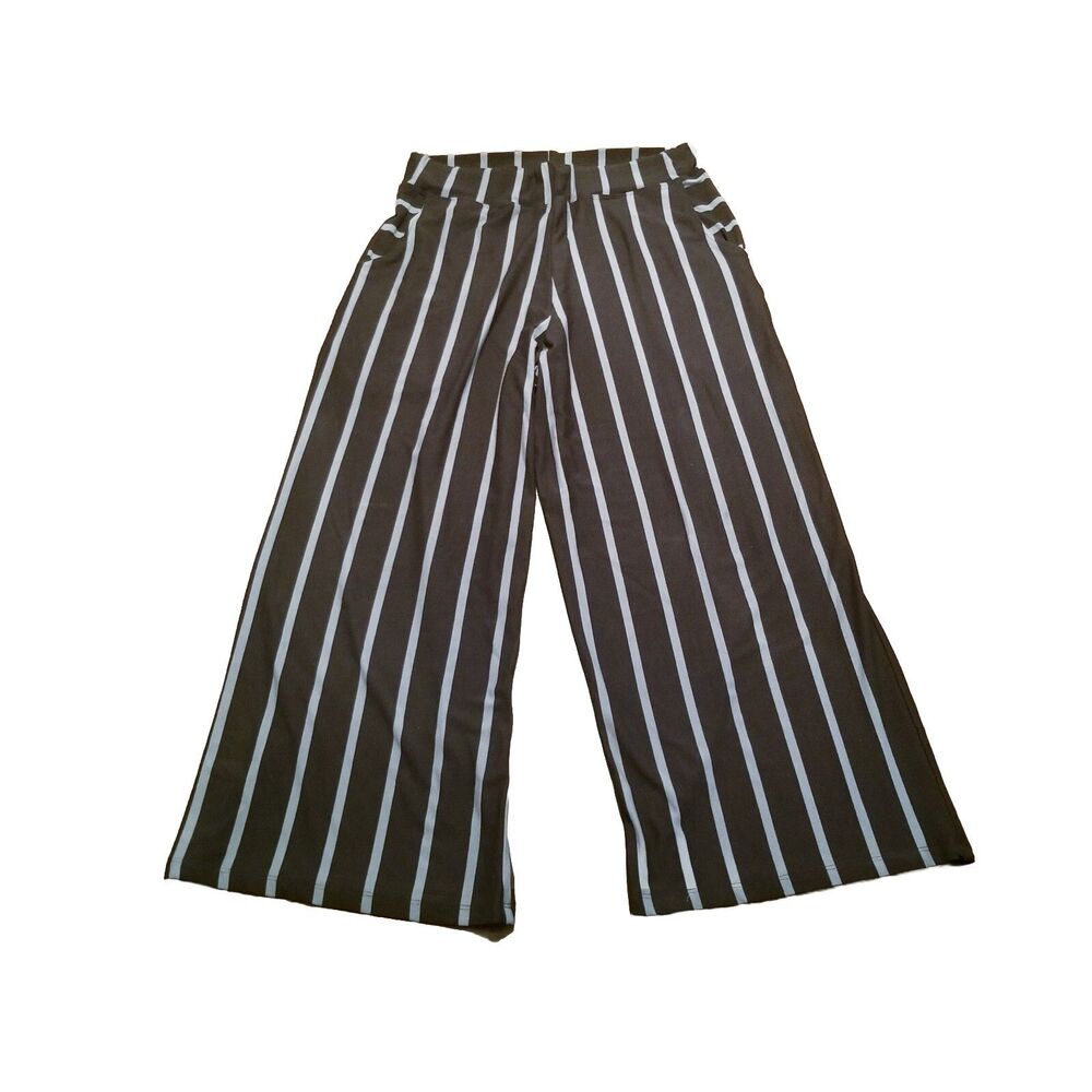 Lisa Bayne Pants Women Size Small Black Stripe High Rise Wide Leg USA (28x24.5)